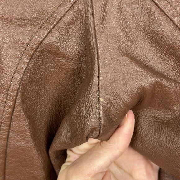 Vtg Leather Jacket Women 14 Petite Brown Blazer Classic Grunge Biker Hipster Y2K - Picture 5 of 11